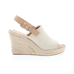 Toms Beige Canvas Espadrille Wedge Sandals with Tan Strap